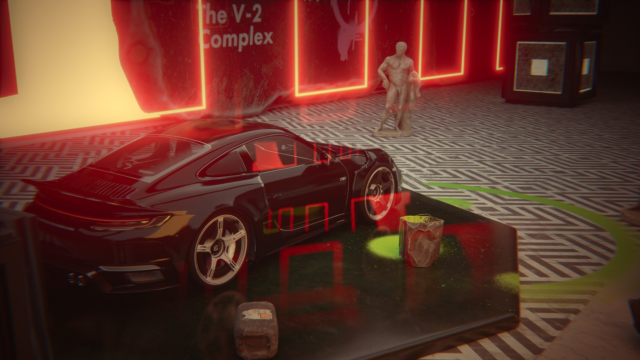 The V-2 Complex - Neon automotive visualization featuring dynamic lighting and ray-traced reflections in Unreal Engine 5